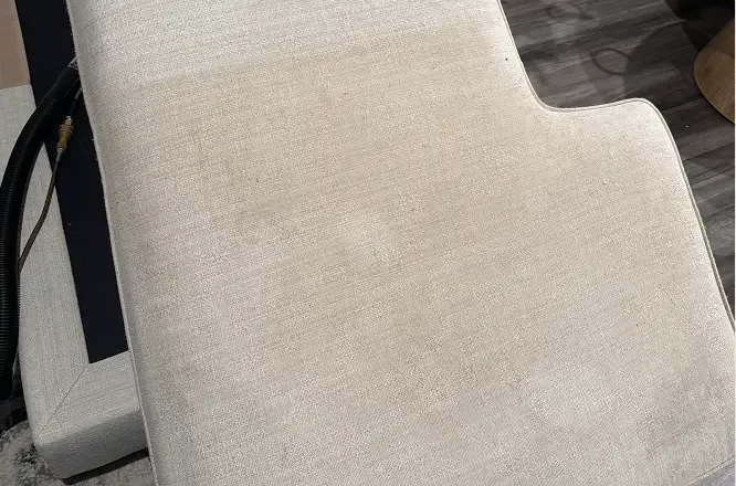 Dull and dirty fabric armchair upholstery before a refresh clean in Adelaide