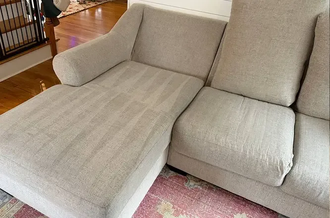 Sectional couch restored after professional hot water extraction cleaning in Adelaide